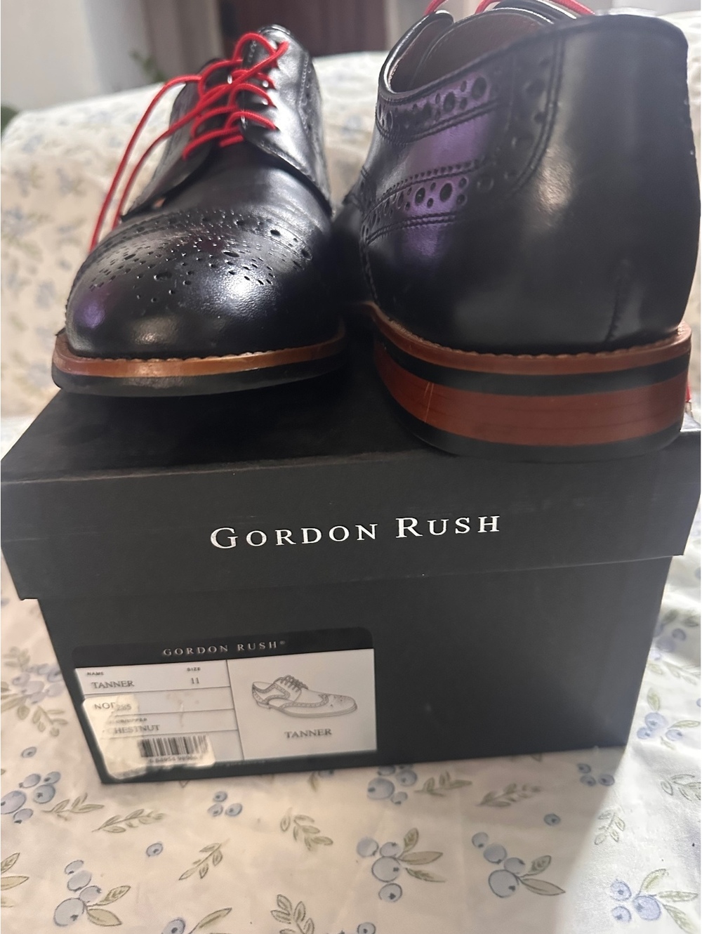 Gordon Rush Tanner Black Leather Dress Shoes with Red Laces,